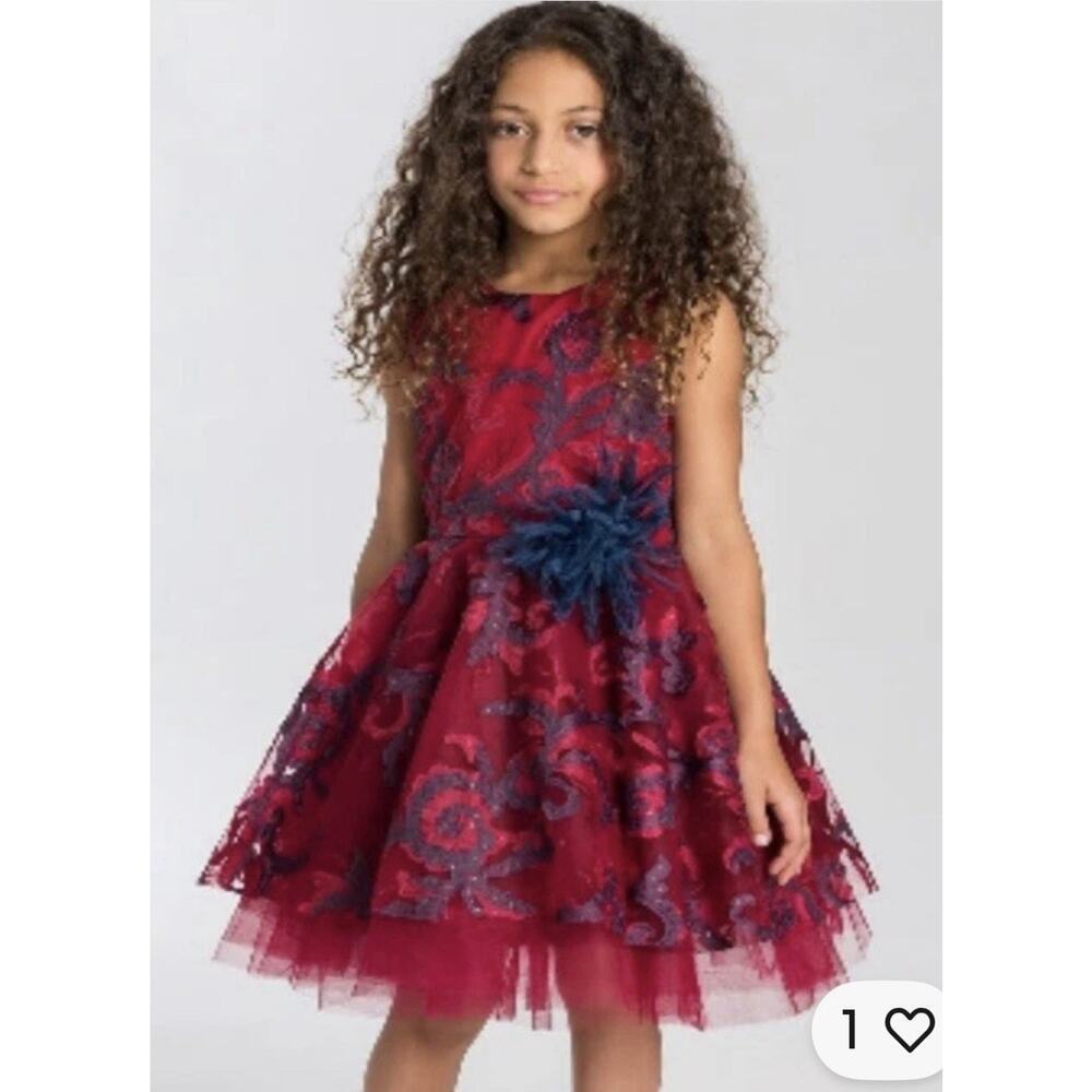Zoe LTD Girls Formal‎ Party Dress Ava Masquerade 3D Swirl Wine and Navy Size 5